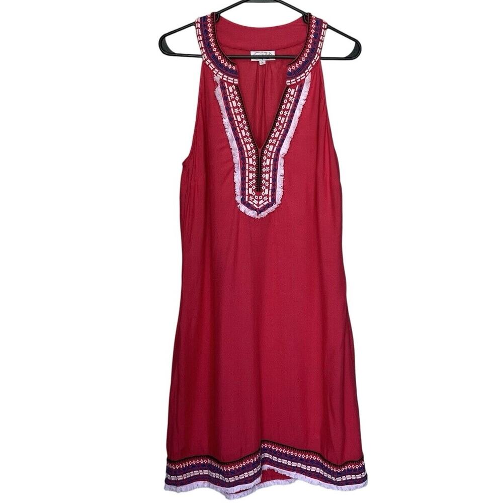Mud Pie | James Hot Pink Collared Dress Embroidered Sleeveless Midi Large